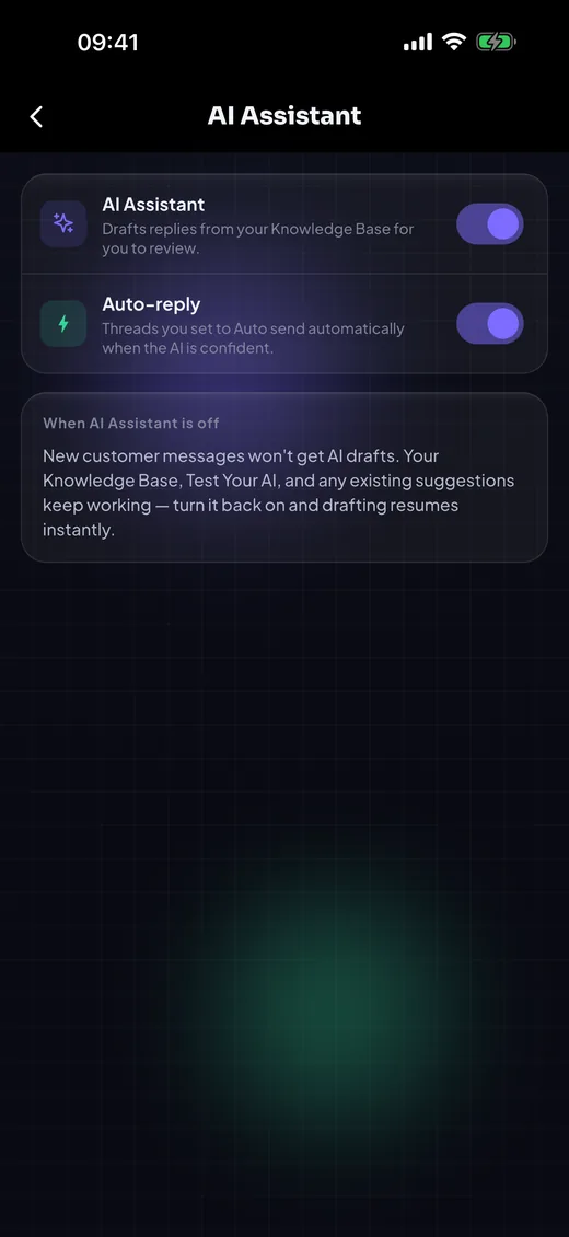 AI Assistant and auto-reply switches in the GCCMsg app