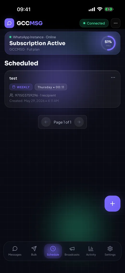 Scheduling WhatsApp messages with daily, weekly and monthly recurrence in GCCMsg